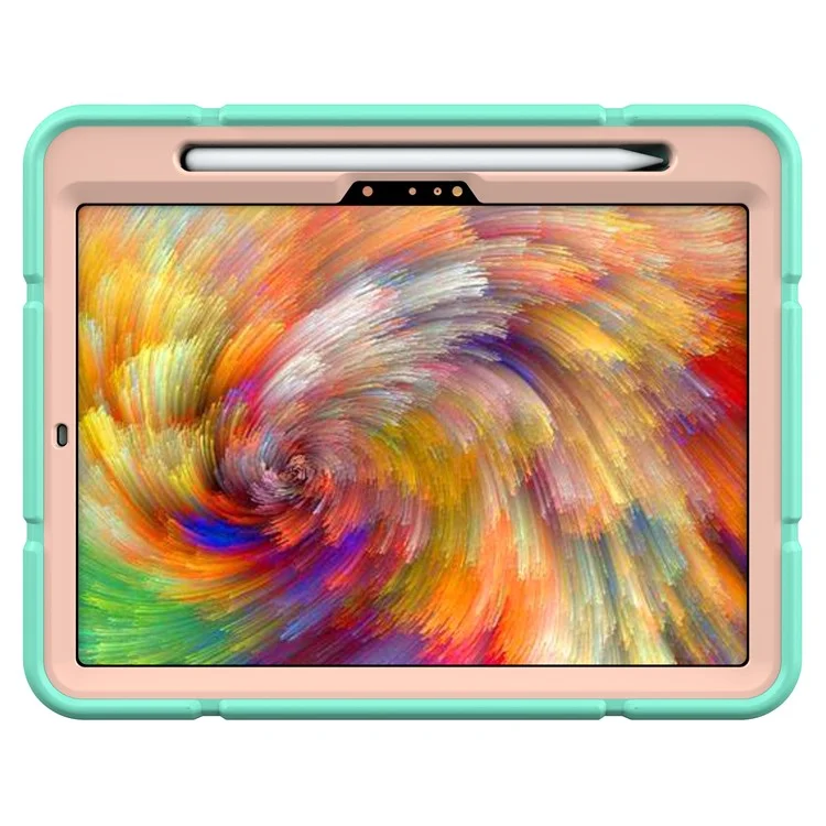 Para iPad Pro 11 (2024) M4 Case Kickstand PC+TPU Capa Protetora de Tablet com Slot para Caneta - Verde Menta+Ouro Rosa