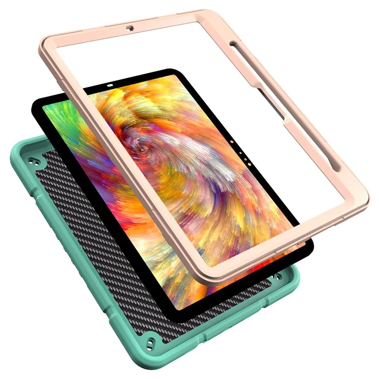 Para iPad Pro 11 (2024) M4 Case Kickstand PC+TPU Capa Protetora de Tablet com Slot para Caneta - Verde Menta+Ouro Rosa