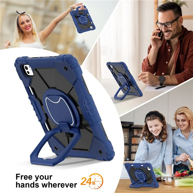 Per iPad Pro 11 (2024) Custodia con Supporto Silicone+PC Custodia Tablet con Tracolla - Navy Blue / Nero
