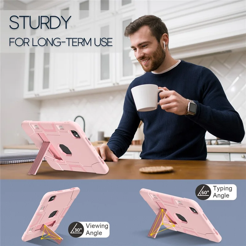 For iPad Pro 11 (2025) / 11 (2024) Case Robot Style Silicone + PC Tablet Cover with Kickstand - Rose Gold