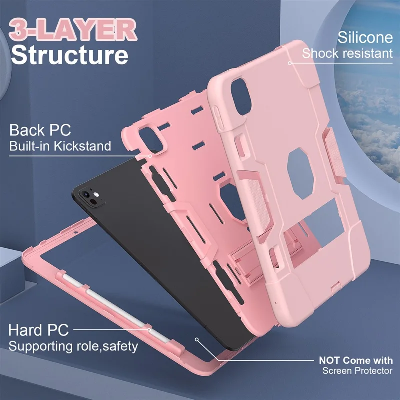 For iPad Pro 11 (2025) / 11 (2024) Case Robot Style Silicone + PC Tablet Cover with Kickstand - Rose Gold