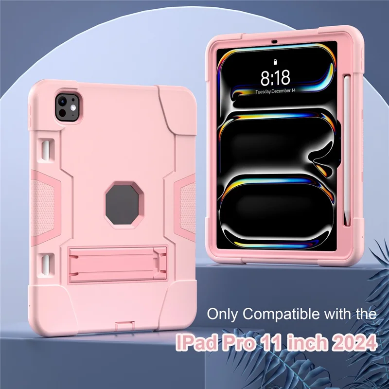 For iPad Pro 11 (2025) / 11 (2024) Case Robot Style Silicone + PC Tablet Cover with Kickstand - Rose Gold