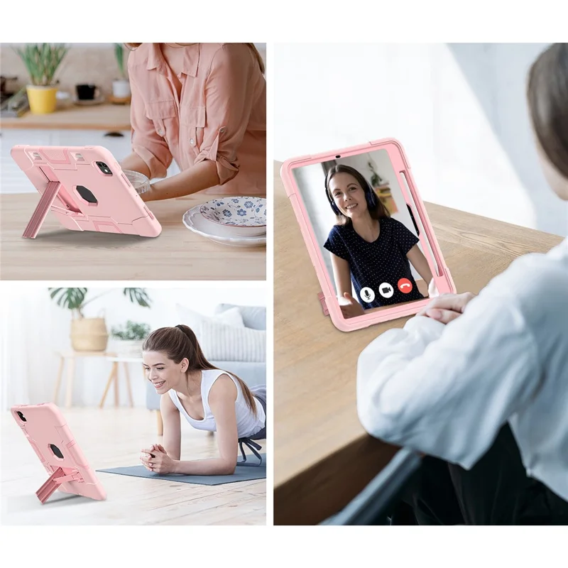 For iPad Pro 11 (2025) / 11 (2024) Case Robot Style Silicone + PC Tablet Cover with Kickstand - Rose Gold