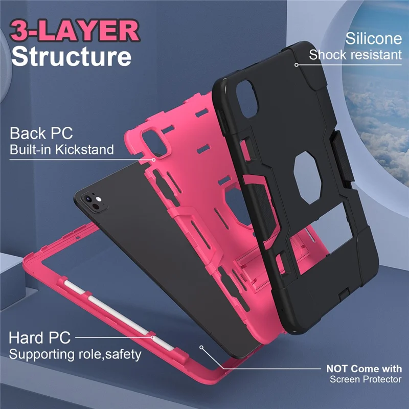 For iPad Pro 11 (2025) / 11 (2024) Case Robot Style Silicone + PC Tablet Cover with Kickstand - Black / Rose