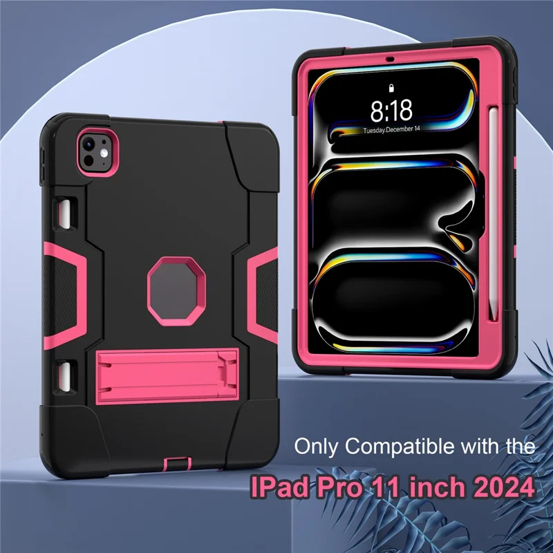 For iPad Pro 11 (2025) / 11 (2024) Case Robot Style Silicone + PC Tablet Cover with Kickstand - Black / Rose
