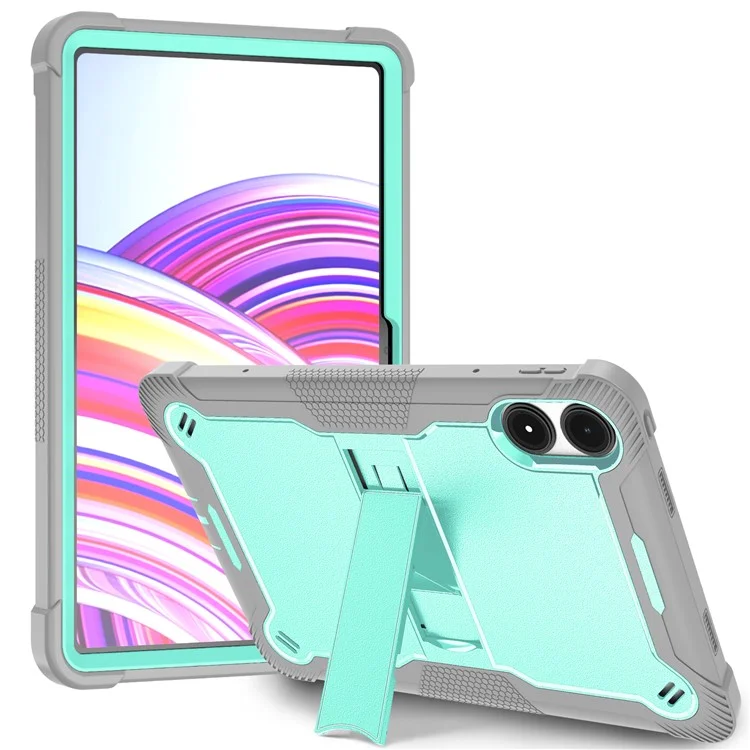 Pour Xiaomi Poco Pad / Redmi Pad Pro / Pad Pro 5G Étui Silicone+PC Housse de protection pour tablette avec support - Gris+Vert Menthe