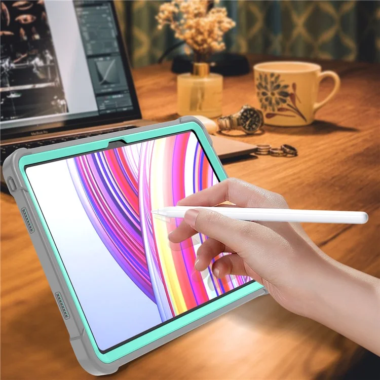 Pour Xiaomi Poco Pad / Redmi Pad Pro / Pad Pro 5G Étui Silicone+PC Housse de protection pour tablette avec support - Gris+Vert Menthe