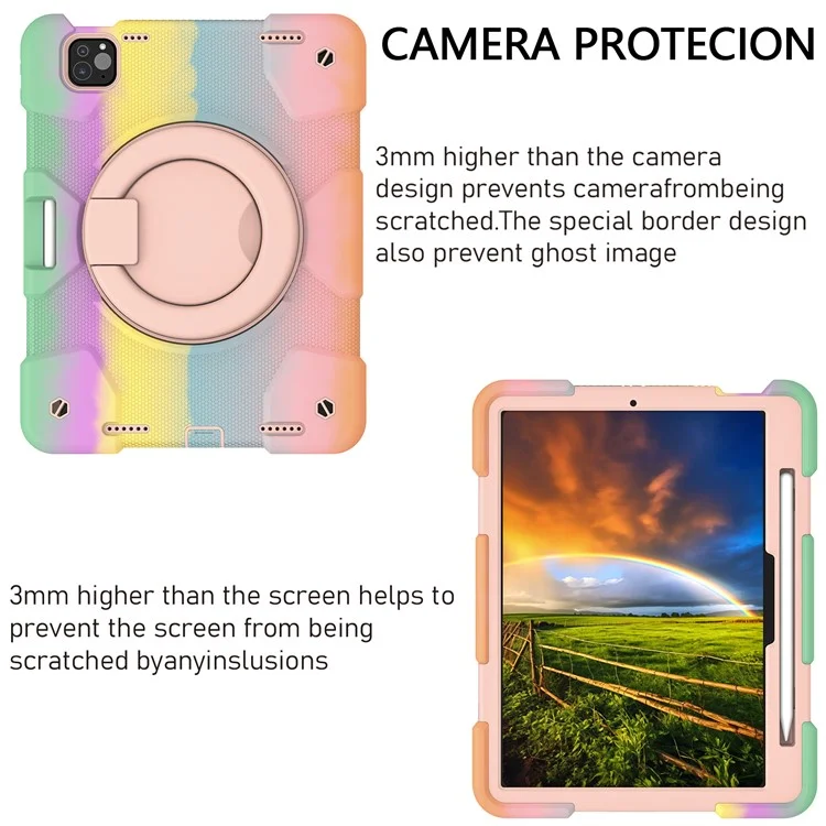 For iPad Pro 11 (2024) Case PC+Silicone Protective Tablet Cover with Shoulder Strap - Colorful Rose Gold
