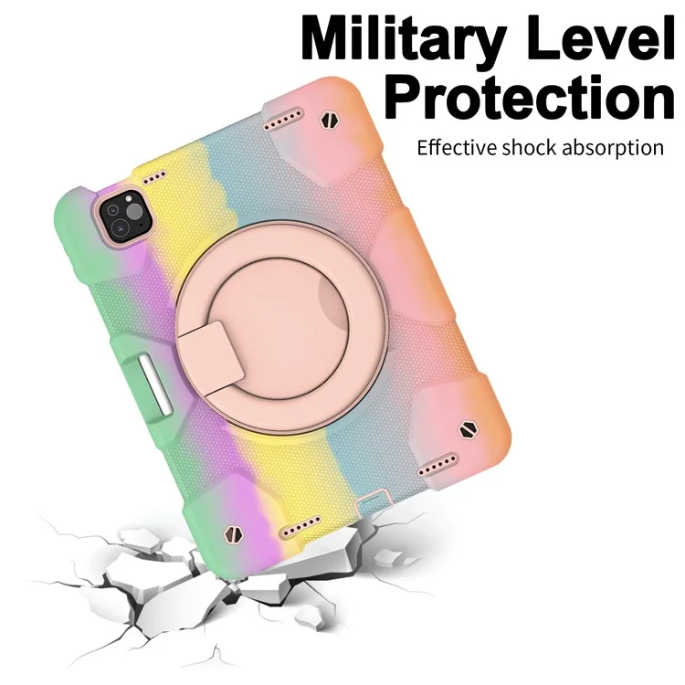 For iPad Pro 11 (2024) Case PC+Silicone Protective Tablet Cover with Shoulder Strap - Colorful Rose Gold