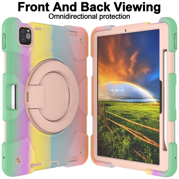 For iPad Pro 11 (2024) Case PC+Silicone Protective Tablet Cover with Shoulder Strap - Colorful Rose Gold