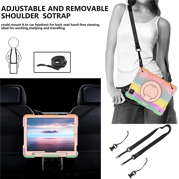 For iPad Pro 11 (2024) Case PC+Silicone Protective Tablet Cover with Shoulder Strap - Colorful Rose Gold