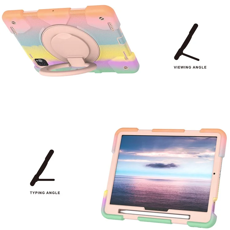 For iPad Pro 11 (2024) Case PC+Silicone Protective Tablet Cover with Shoulder Strap - Colorful Rose Gold