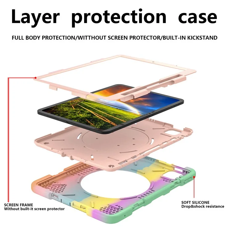 For iPad Pro 11 (2024) Case PC+Silicone Protective Tablet Cover with Shoulder Strap - Colorful Rose Gold