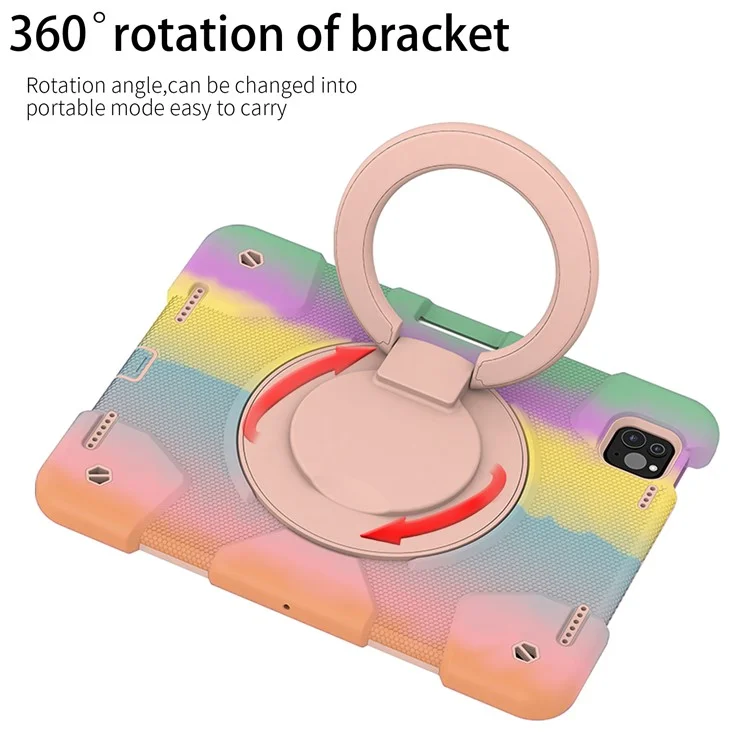 For iPad Pro 11 (2024) Case PC+Silicone Protective Tablet Cover with Shoulder Strap - Colorful Rose Gold
