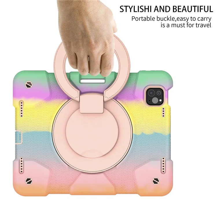 For iPad Pro 11 (2024) Case PC+Silicone Protective Tablet Cover with Shoulder Strap - Colorful Rose Gold