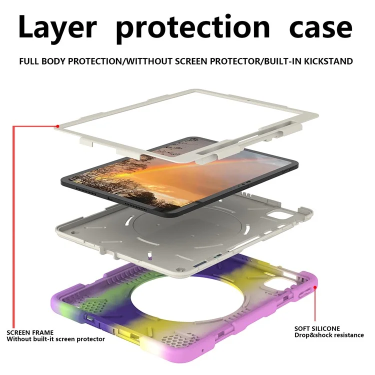Étui pour iPad Pro 11 (2024) en PC+Silicone avec bandoulière - Violet Coloré