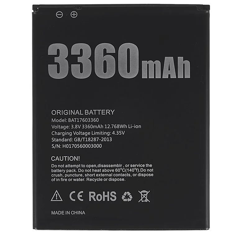 Pour Doogee X10 3.80V 3360mAh Assemblage de Batteries en Polymère Li-ion Rechargeable (Encode: BAT17603360)