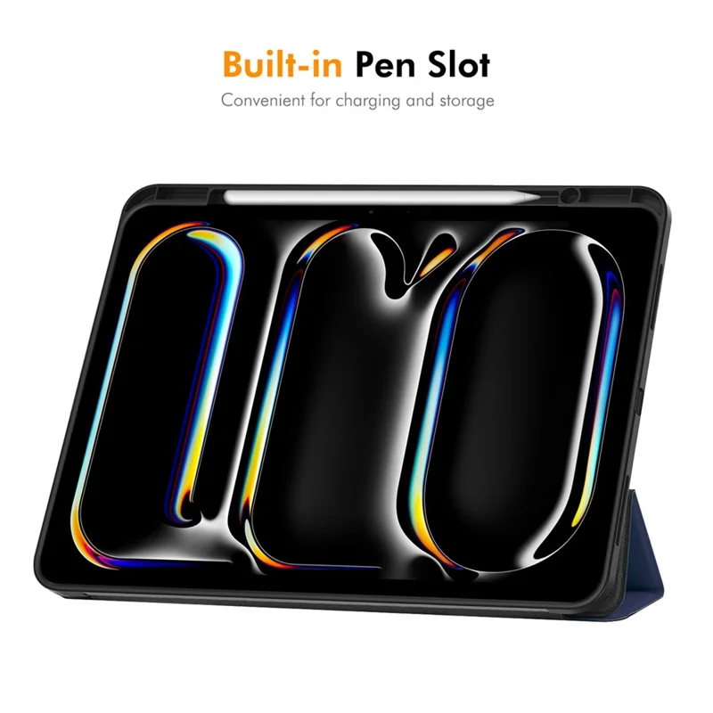 ENKAY HAT PRINCE For iPad Pro 13 (2024) Tri-Fold Stand Tablet Case PU Leather+TPU Smart Cover with Pencil Holder - Dark Blue