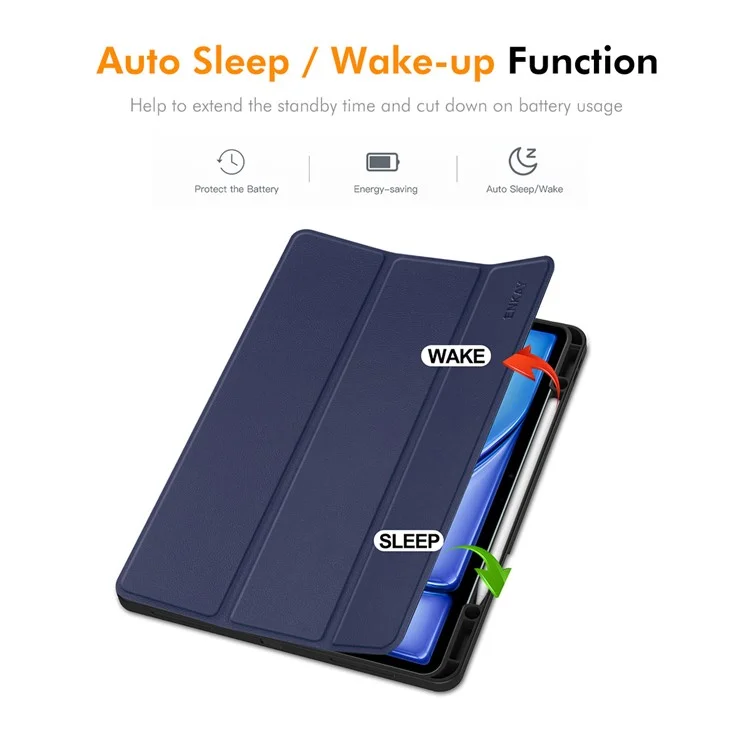 ENKAY HAT PRINCE Para iPad Air 13 (2024) Tri-Fold Stand Tablet Case PU Leather+TPU Smart Cover com Suporte para Lápis - Azul Escuro