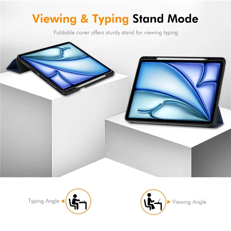 ENKAY HAT PRINCE Para iPad Air 13 (2024) Tri-Fold Stand Tablet Case PU Leather+TPU Smart Cover com Suporte para Lápis - Azul Escuro