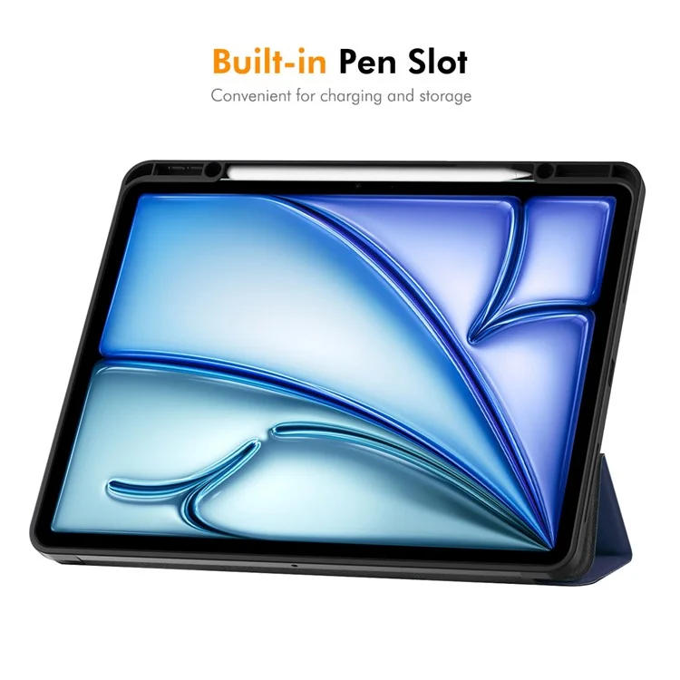 ENKAY HAT PRINCE Para iPad Air 13 (2024) Tri-Fold Stand Tablet Case PU Leather+TPU Smart Cover com Suporte para Lápis - Azul Escuro