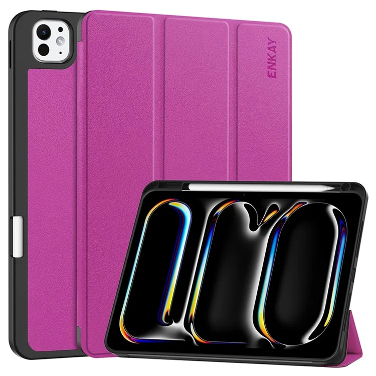 ENKAY HAT PRINCE For iPad Pro 11 (2024) Tri-Fold Stand Tablet Case PU Leather+TPU Smart Cover with Pencil Holder - Purple