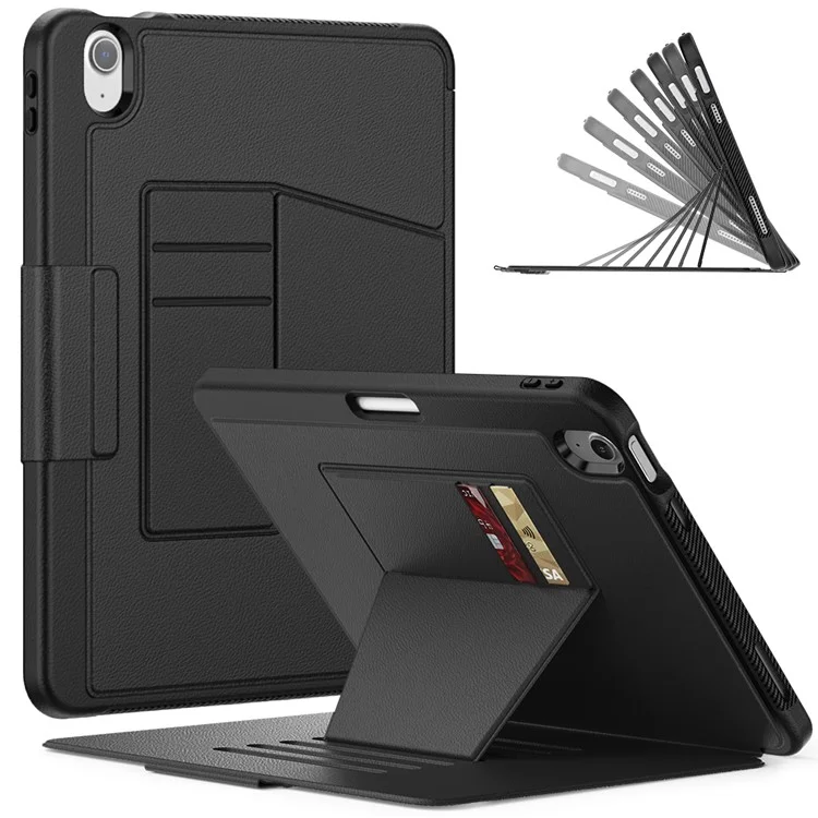 Para iPad Air 11 (2024) Style B Auto Wake / Sleep PU Leather Tablet Case Card Holder Stand Cover with Pencil Slot - Black