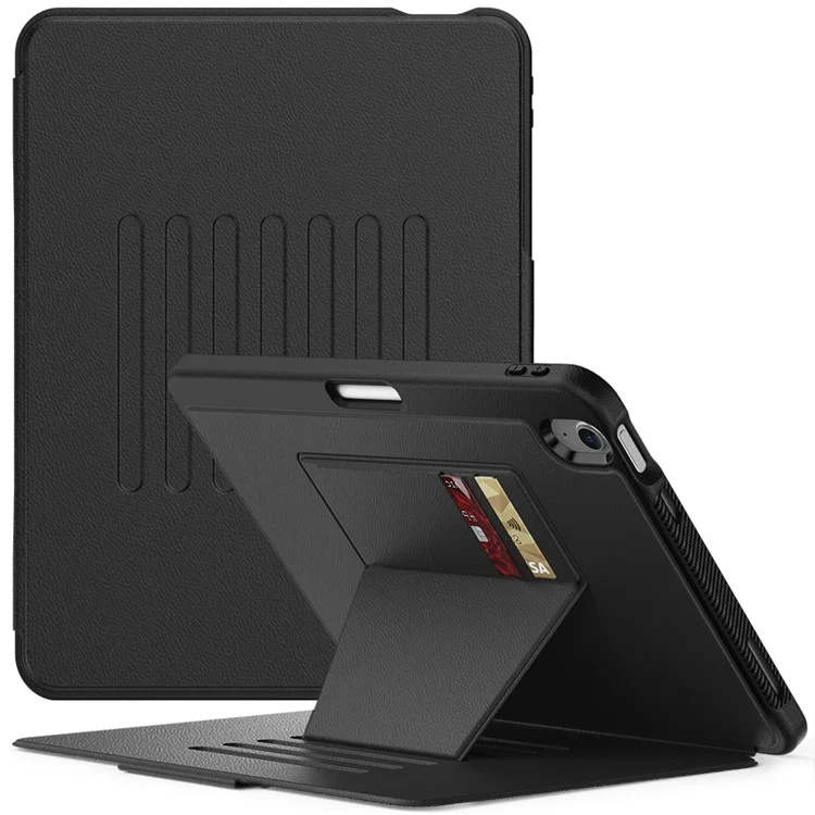 Para iPad Air 11 (2024) Style B Auto Wake / Sleep PU Leather Tablet Case Card Holder Stand Cover with Pencil Slot - Black