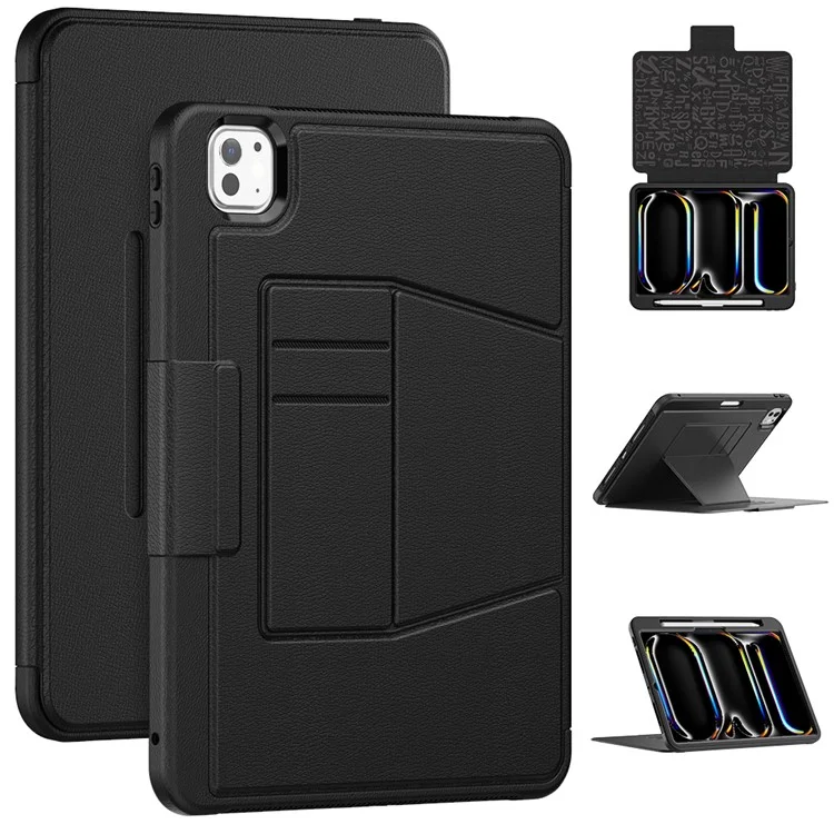 Per iPad Pro 11 (2024) Stile B Auto Wake / Sleep PU Leather Tablet Case Card Holder Stand Cover con Pencil Slot - Nero