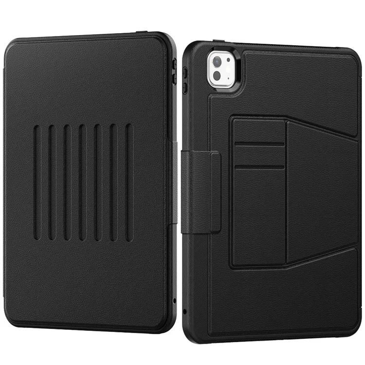 Per iPad Pro 11 (2024) Stile B Auto Wake / Sleep PU Leather Tablet Case Card Holder Stand Cover con Pencil Slot - Nero