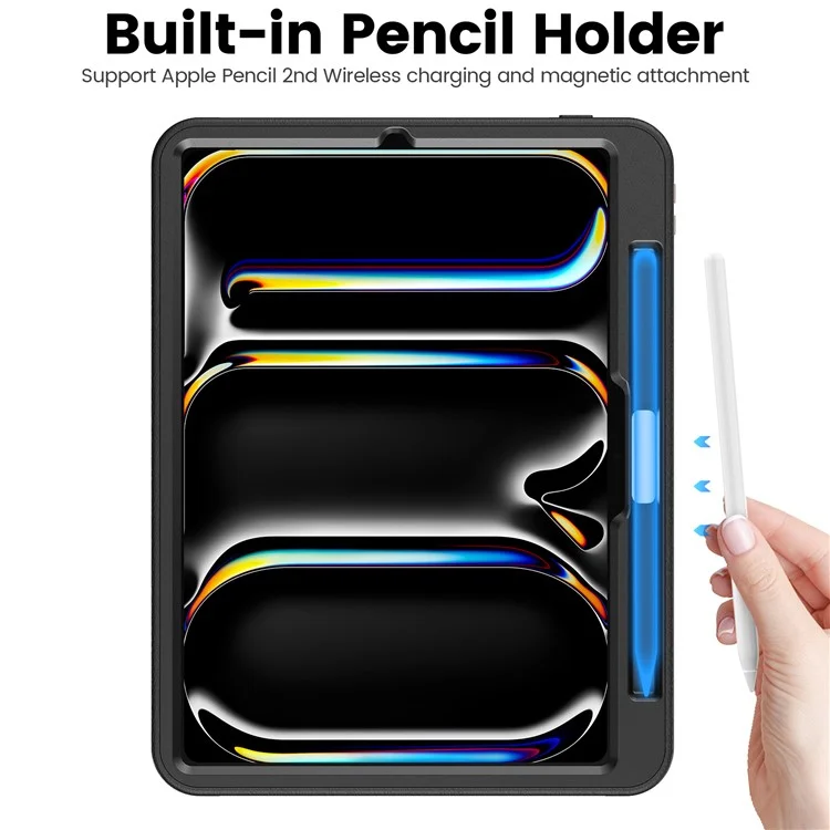Per iPad Pro 11 (2024) Stile B Auto Wake / Sleep PU Leather Tablet Case Card Holder Stand Cover con Pencil Slot - Nero