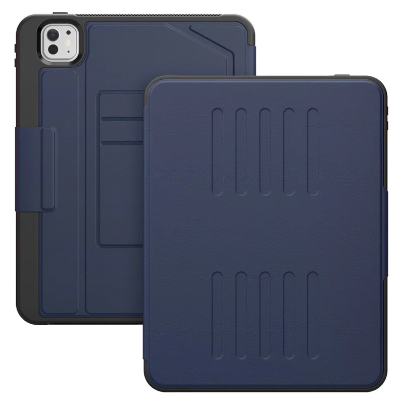 For iPad Pro 11 (2024) PU Leather Tablet Case Card Holder Auto Wake  /  Sleep Stand Cover with Pencil Slot - Navy Blue