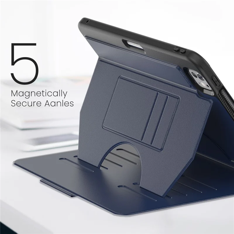For iPad Pro 11 (2024) PU Leather Tablet Case Card Holder Auto Wake  /  Sleep Stand Cover with Pencil Slot - Navy Blue