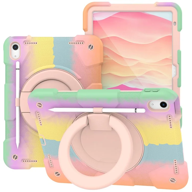 For iPad Air 11 (2025) / (2024) Protective Case PC+Silicone Tablet Cover with Shoulder Strap - Colorful Rose Gold