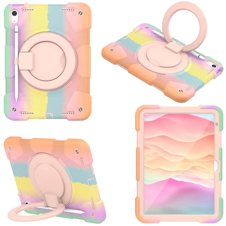 For iPad Air 11 (2025) / (2024) Protective Case PC+Silicone Tablet Cover with Shoulder Strap - Colorful Rose Gold