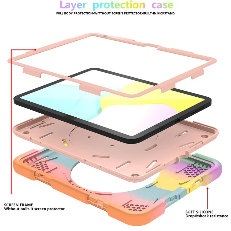 For iPad Air 11 (2025) / (2024) Protective Case PC+Silicone Tablet Cover with Shoulder Strap - Colorful Rose Gold