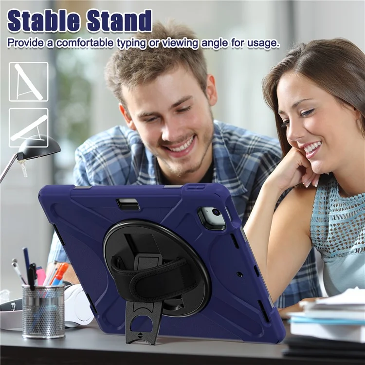 Чехол для iPad Air 11 (2024) с плечевым ремнем TPU+PC+Silicone Kickstand Tablet Cover - Navy Blue
