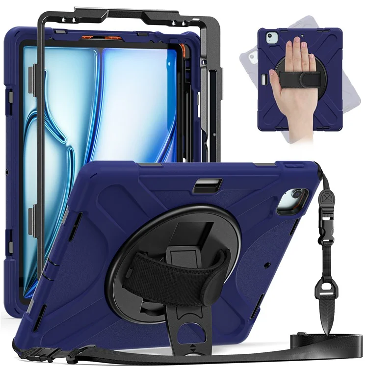 Чехол для iPad Air 11 (2024) с плечевым ремнем TPU+PC+Silicone Kickstand Tablet Cover - Navy Blue