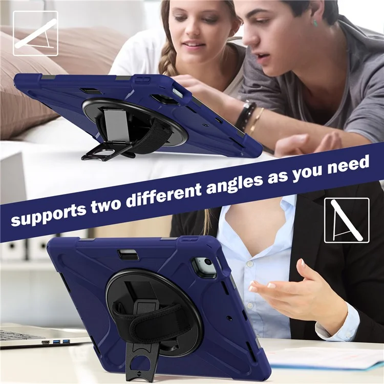 Чехол для iPad Air 11 (2024) с плечевым ремнем TPU+PC+Silicone Kickstand Tablet Cover - Navy Blue