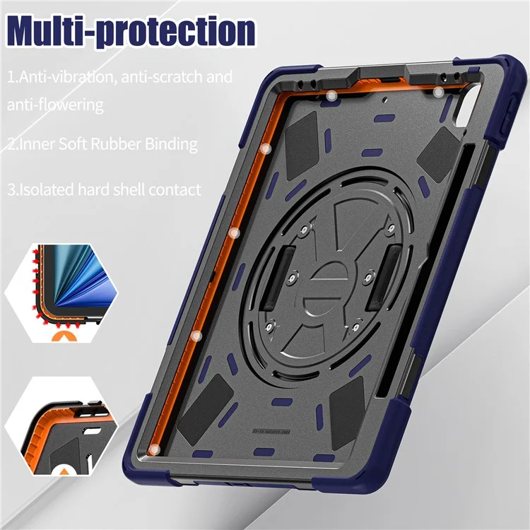Чехол для iPad Air 11 (2024) с плечевым ремнем TPU+PC+Silicone Kickstand Tablet Cover - Navy Blue