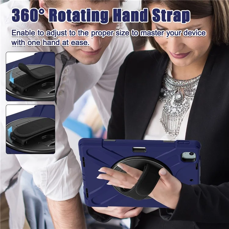 Чехол для iPad Air 11 (2024) с плечевым ремнем TPU+PC+Silicone Kickstand Tablet Cover - Navy Blue