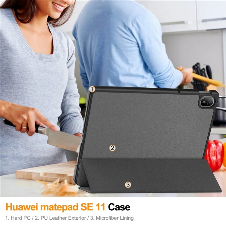 For Huawei MatePad SE 11 Stand Case Shockproof Leather Tablet Cover - Grey