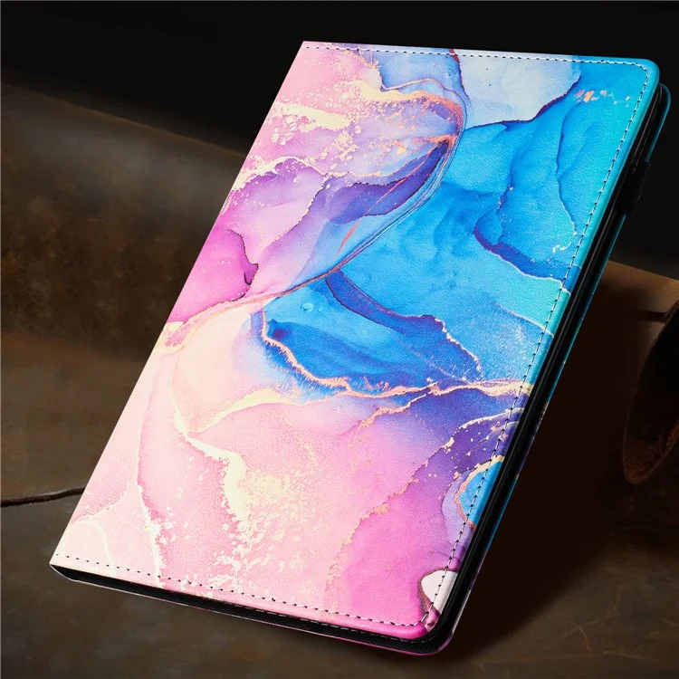 Pour iPad Pro 11 (2024) Smart Case Marble Leather Cover Card Slots Multi-Viewing Angels - Rose / Bleu