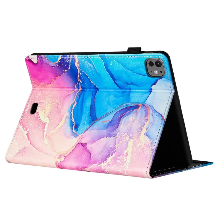 Pour iPad Pro 11 (2024) Smart Case Marble Leather Cover Card Slots Multi-Viewing Angels - Rose / Bleu