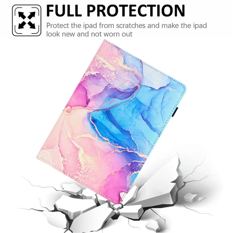 Pour iPad Pro 11 (2024) Smart Case Marble Leather Cover Card Slots Multi-Viewing Angels - Rose / Bleu