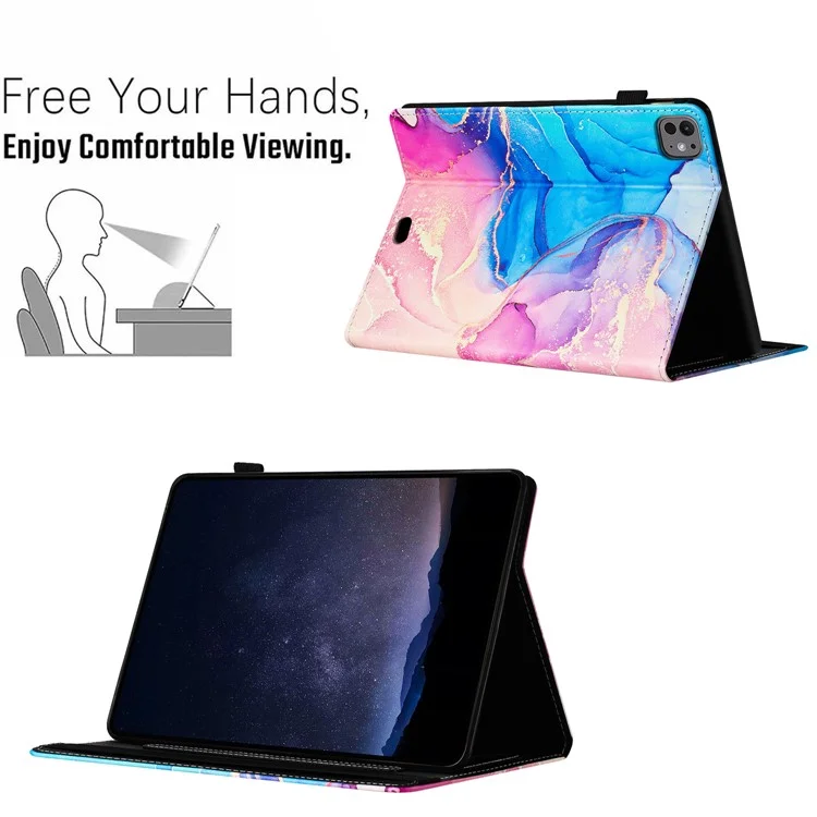 Pour iPad Pro 11 (2024) Smart Case Marble Leather Cover Card Slots Multi-Viewing Angels - Rose / Bleu