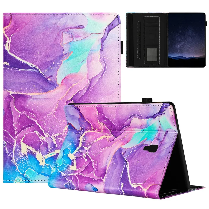 For Samsung Galaxy Tab A 10.5 (2018) T590 T595 Case Smart Leather Cover Multi-Angle Stand Marble Pattern - Purple