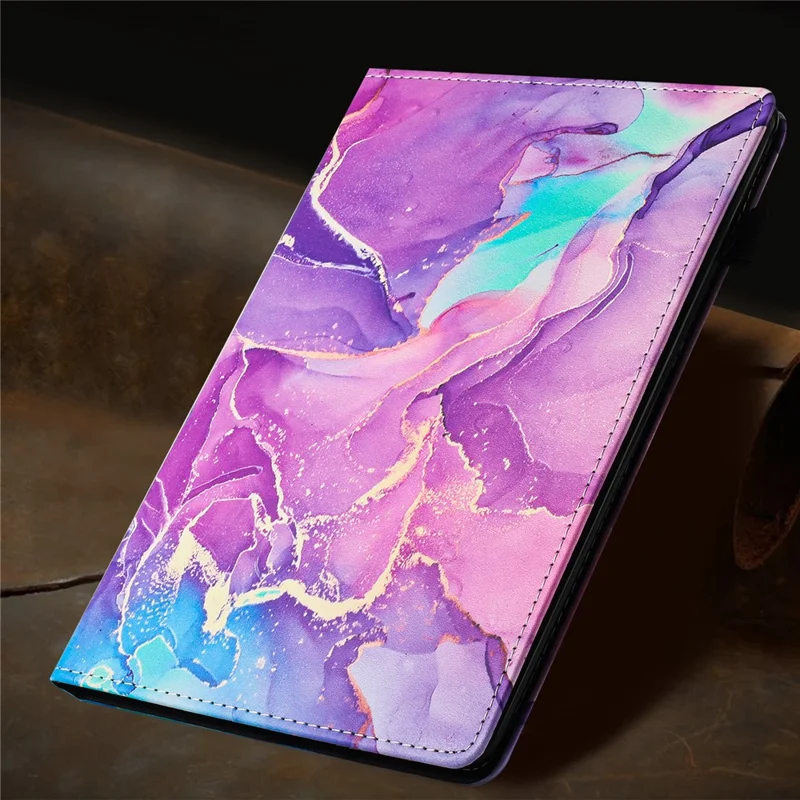 For Samsung Galaxy Tab A 10.5 (2018) T590 T595 Case Smart Leather Cover Multi-Angle Stand Marble Pattern - Purple