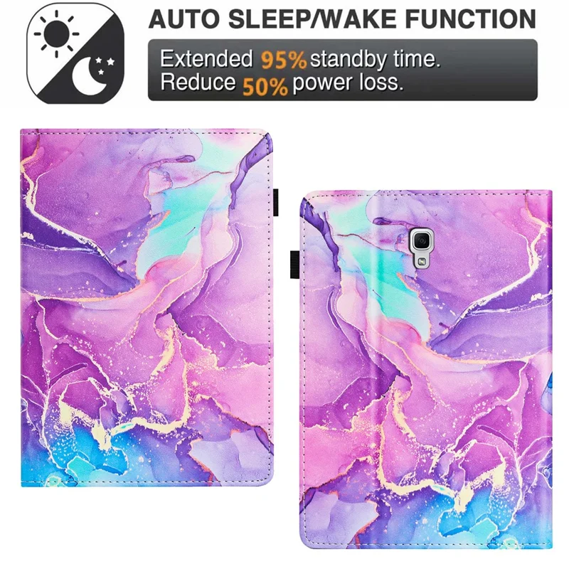 For Samsung Galaxy Tab A 10.5 (2018) T590 T595 Case Smart Leather Cover Multi-Angle Stand Marble Pattern - Purple