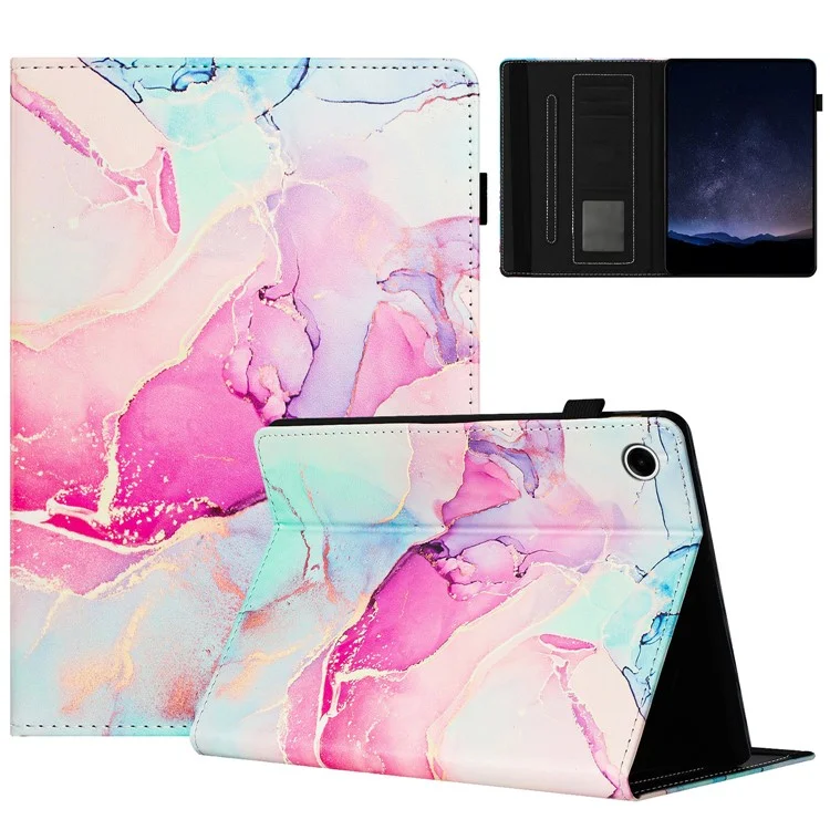 Para Samsung Galaxy Tab A9 Case Marble Pattern Leather Stand Protective Cover with Auto Sleep / Wake - Pink